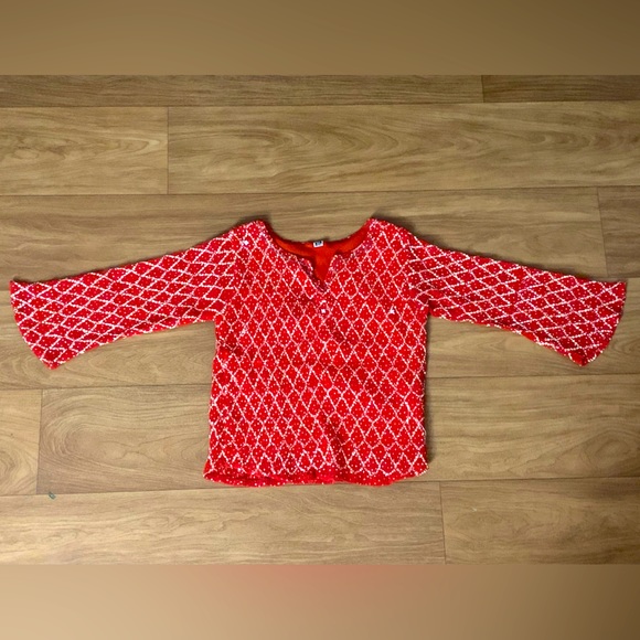 Red and White Bohemian Chiffon Top - Picture 1 of 2